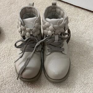 Girls' Sparkle Flower Lace-Up Ankle Boots from Carters - Light Gray